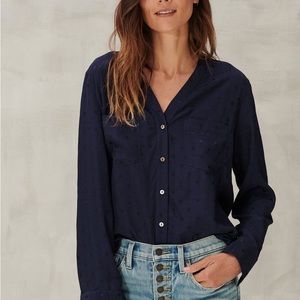 Lucky Long Sleeve Deep Blue Blouse. Worn Long or Tucked In. Dressy or Casual.